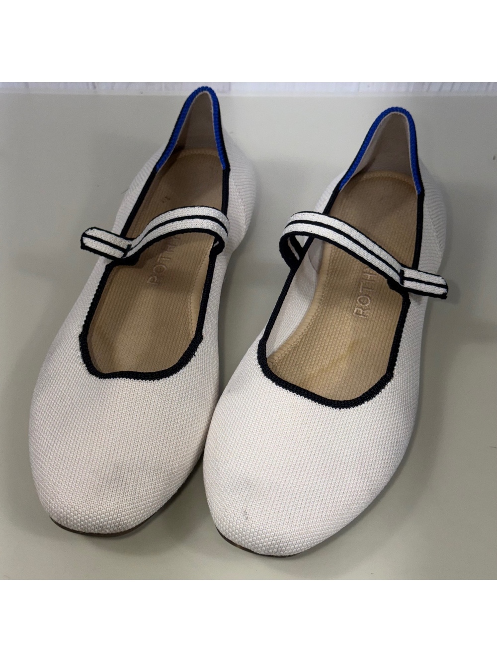 Rothy’s Cream Mary Jane Flats Black Trim Size 8